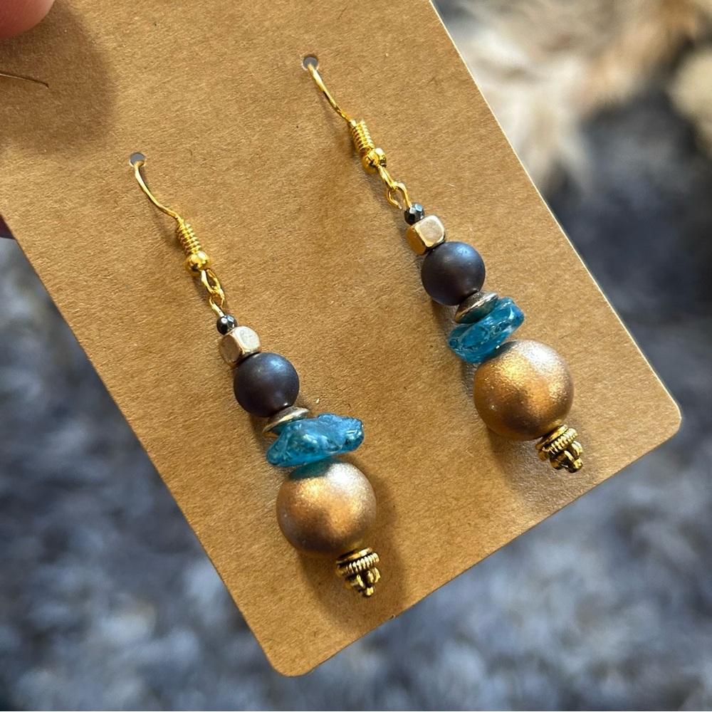 Handcrafted elegant matte vintage bead faceted hematite earrings